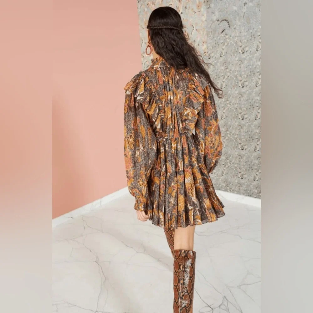 Ulla Johnson Vienne Bird of Paradise Mini Dress in Amber Size 2 Ruffle High Neck